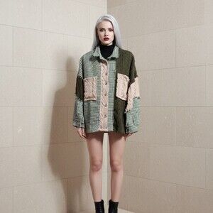 POL Shacket Womens Size S Multicolor Patchwork Button Front Frayed